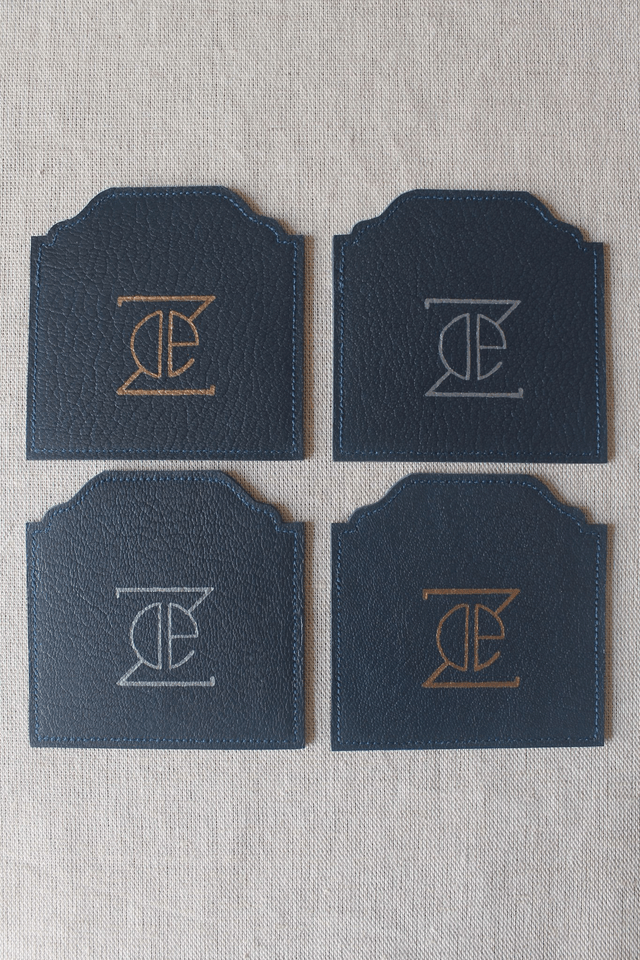 Ensemble de 4 dessous de verre Boite à thé bleu marine