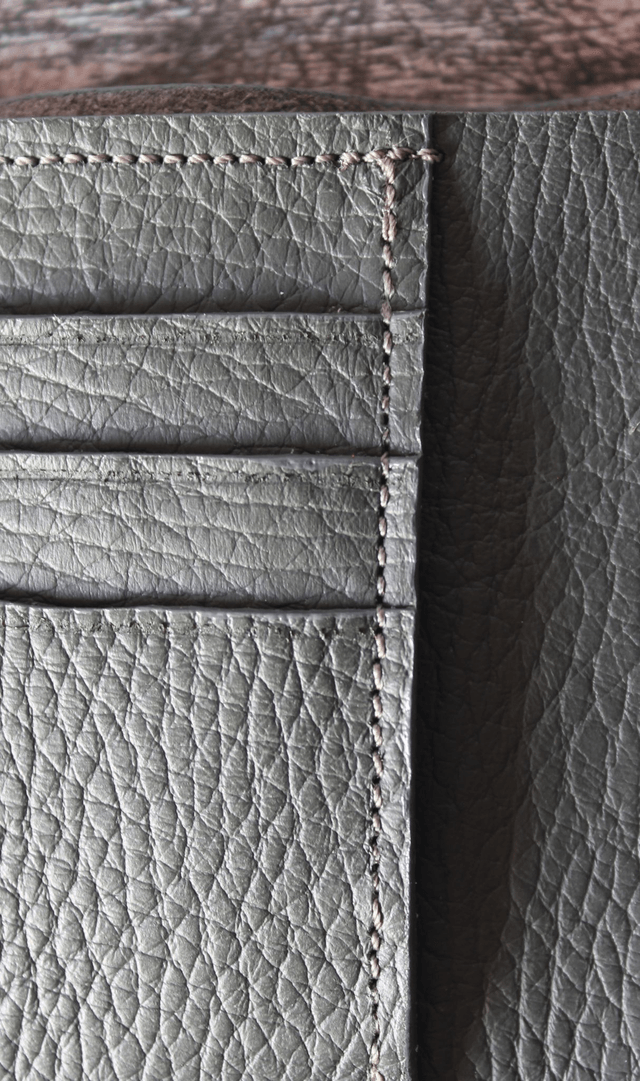 Portefeuille gris cuir vachette grainé
