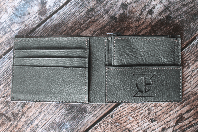 Portefeuille gris cuir vachette grainé