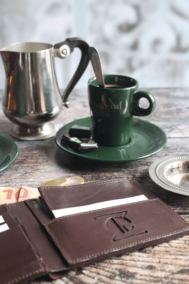 Portefeuille cuir veau lisse marron chocolat